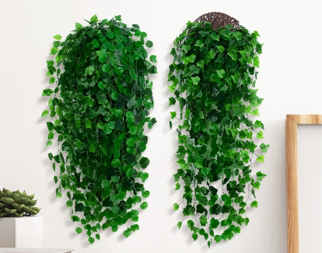 New Restaurant Hall hanging ceiling decor Green Simulation Greenery leaf Flower Vine Green Plant Wall artificial Plants