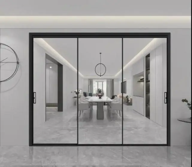 Extremely narrow aluminum alloy glass partition kitchen dining room floor sliding glass doors