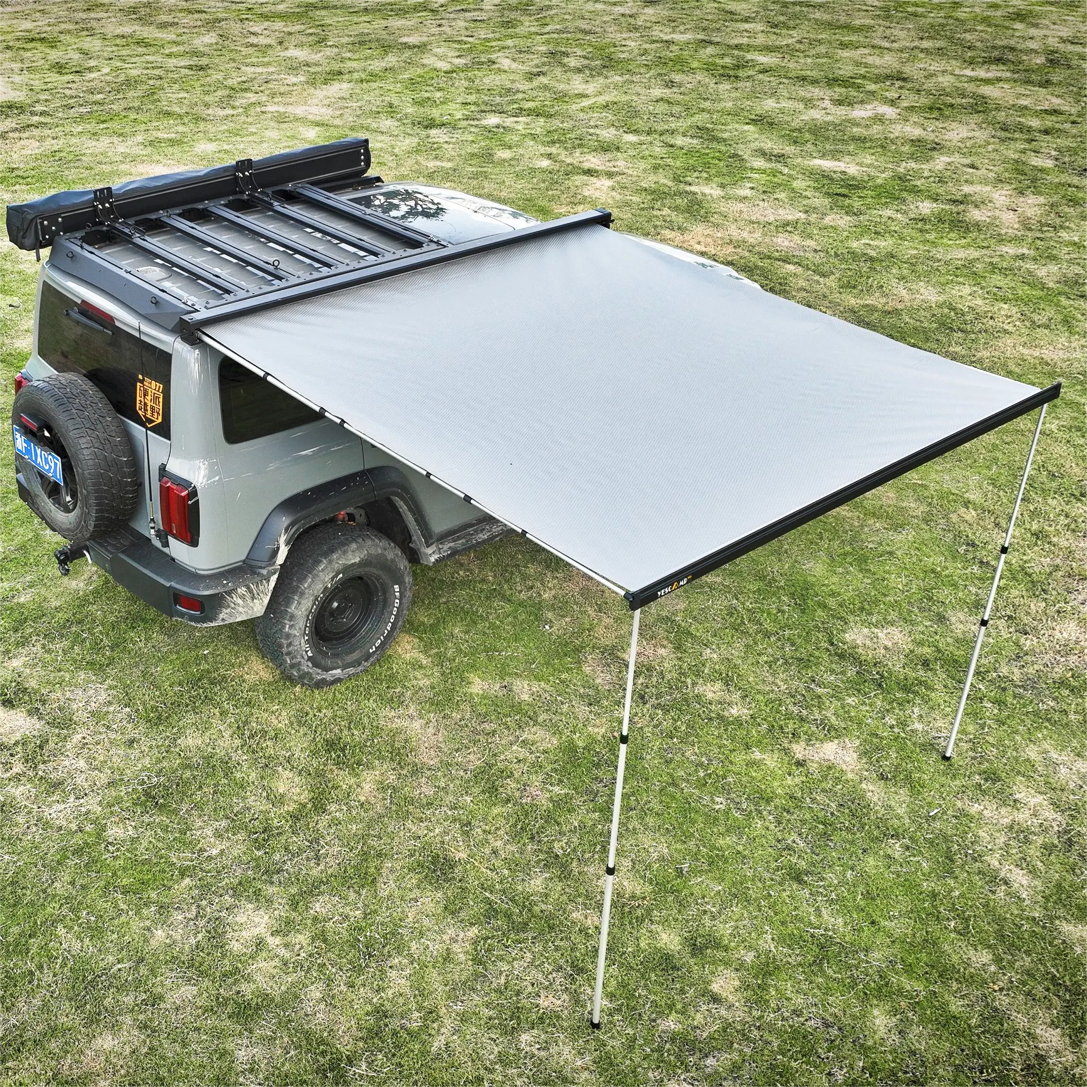 Wareda Outdoor Car Awning Tent Rooftop semi-auto Pull-Out Retractable UV50+ Camp Car Side Awning