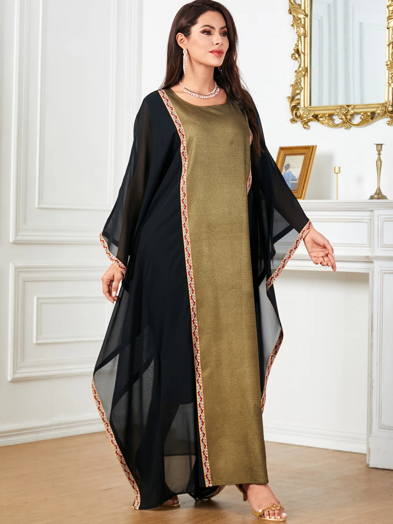 568 Free size Muslim women casual dress plus size kaftan dresses women clothes with bat sleeves Islamic clothing