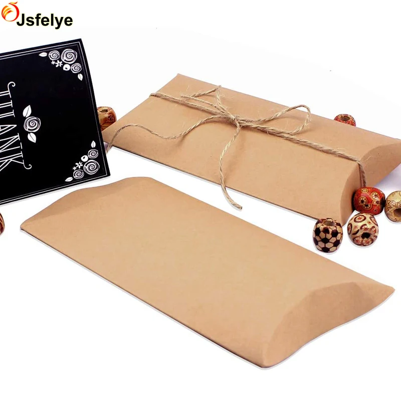 Kraft Pillow Gift Boxes with Jute Twines for Jewelry Candy Gift Packaging Wedding Present and Birthday Party Favor