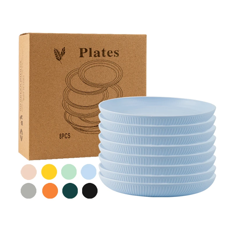 BPA Free High Temperature Reusable Tableware Plates Eco Friendly Dinnerware Healthy 8-Pieces PP Plates Reusable Plastic Plates