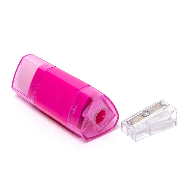 patent kid baby safe custom logo pink blue red  lipstick Mn ps plastic eraser attached pencil sharpener and eraser