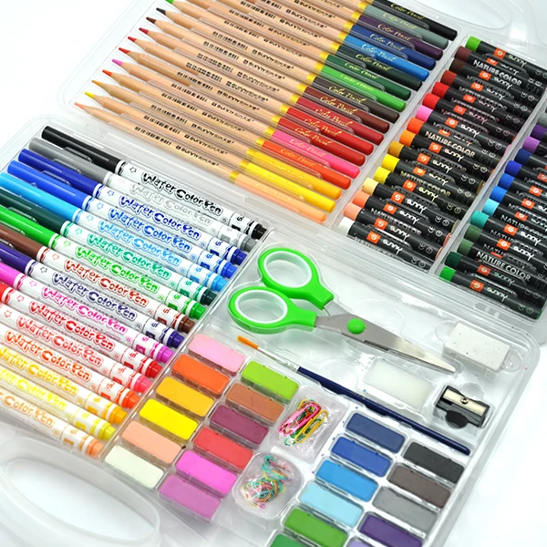138 Pieces Art set Paint Draw Kit Box Include Crayon Oil Paint Pastel Color Pencil