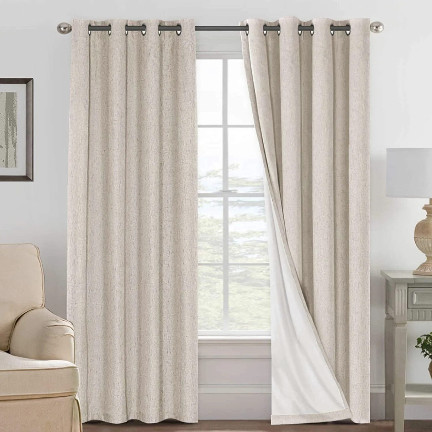Bindi Textured Linen Drapery Curtains 108 Inches Long 100% Polyester Black Out Curtains For Room Windows