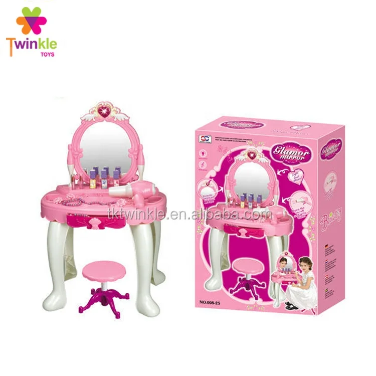 Plastic b/o pink mirror dress table toys dress up game for girls toys