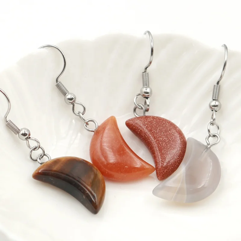 Fashion Jewelry Earrings Gem Stone Pendant Natural Crystal moon Star Earrings Hoop for Weman