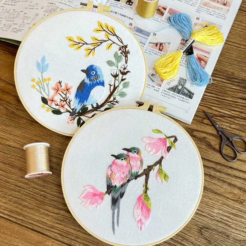 1 Sets Embroidery Kit for Beginners, Hummingbird and Flower DIY Materials, Art Craft Handy Sewing
