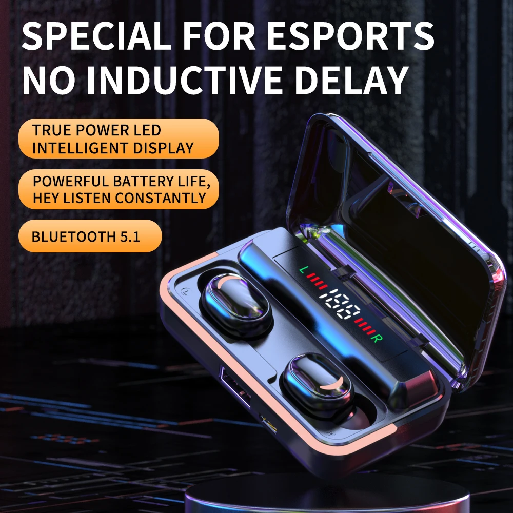 E10 TWS Gamer Headset Wireless Headphone Low Delay Bluetooth 5.1 HiFi Earphone Stereo Music Earbuds with Microphone Power Bank