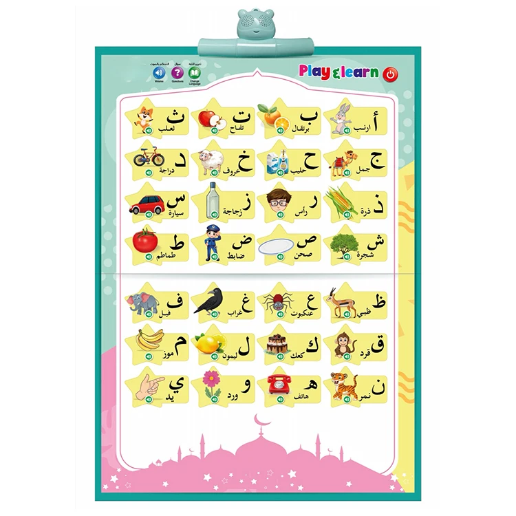 13 in 1 kids educational Arabic phonetic wall chart multi-function alphabet talking poster E-book drawing board early educate