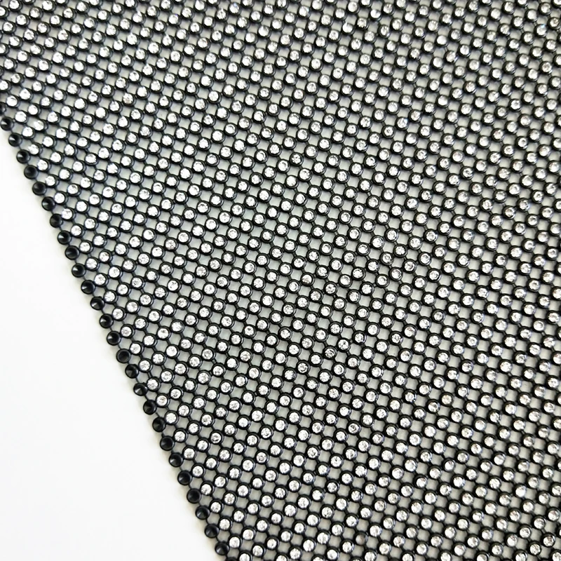 3MM Luxury Sparkle Black Aluminum Metal Diamond Rhinestone Chain Metal Crystal Fabric Sheet For Women Bags