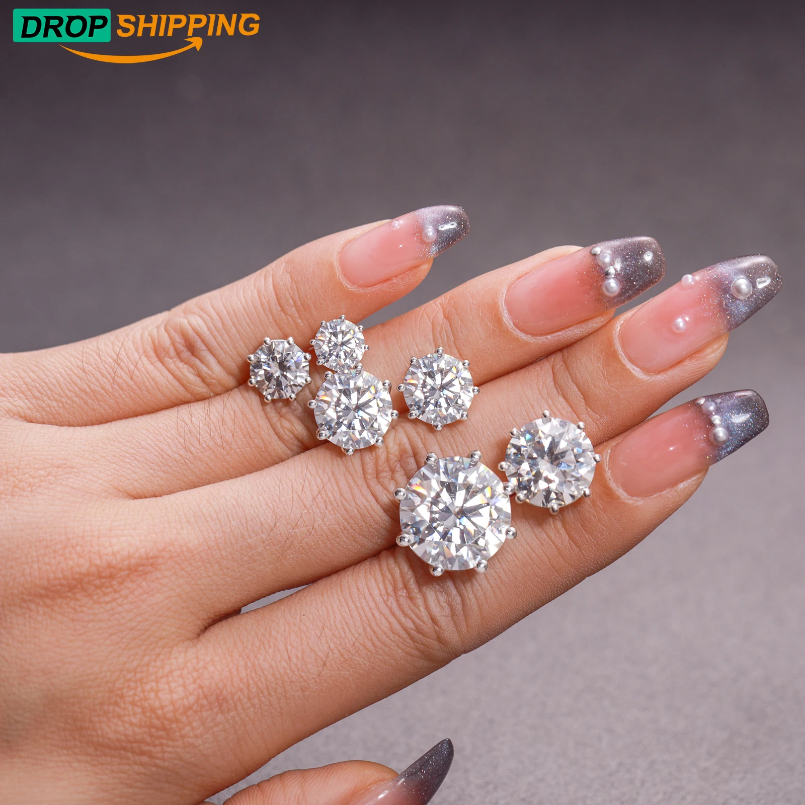 Dropshipping 1ct-24ct 8 Prong Moissanite Stud Earrings 925 Sterling Silver VVS Diamond Ear Stud 2023 Fashion Men Women Luxury