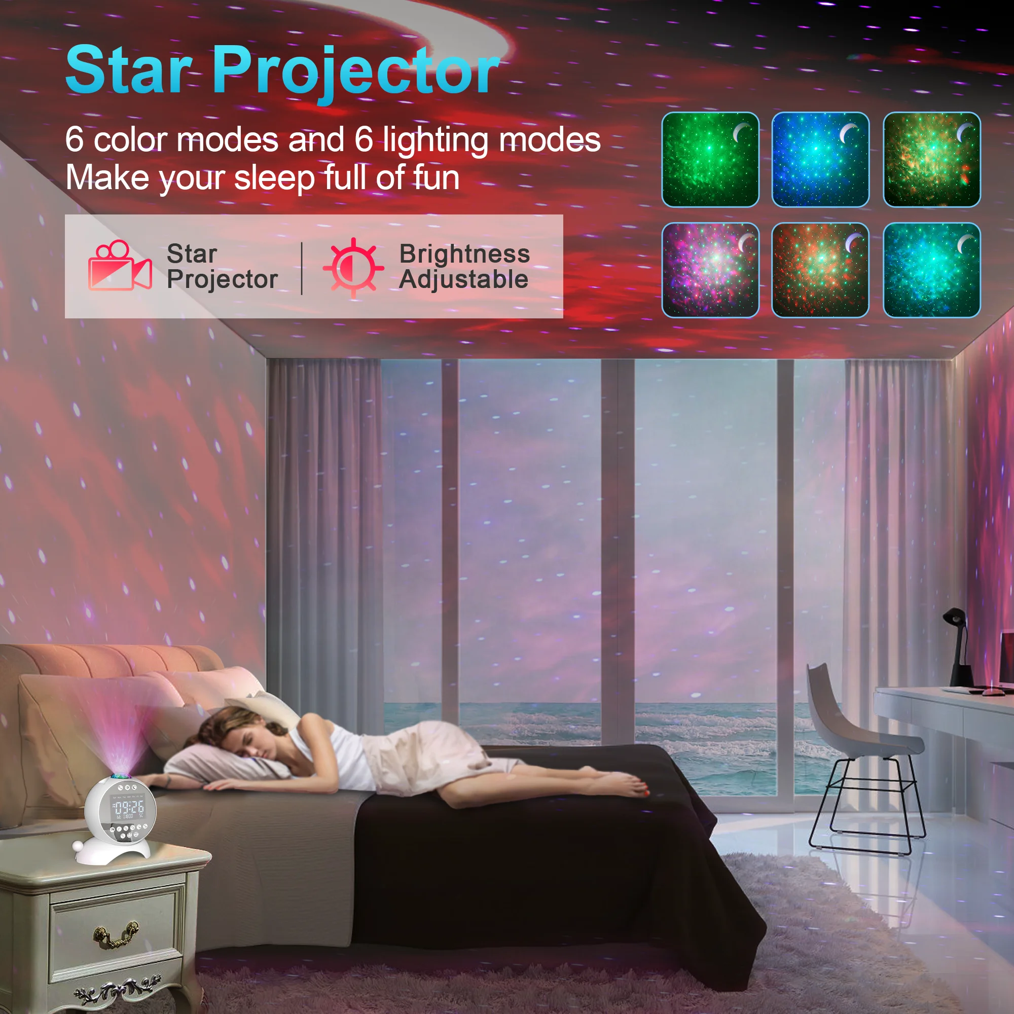 FANSBE Multifunction White Noise Smart Clock Speaker Type-C Charger BT Moon Night Time Smart Wireless Clock Speaker