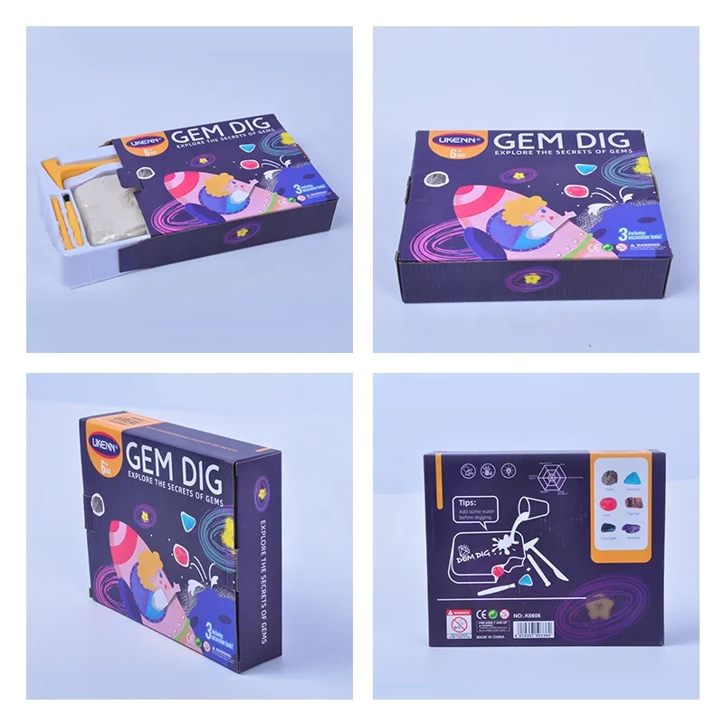 2023 Hot Selling Educational Toy Science Kits Child Excavation 6pcs Gemstone Dig Kit Archaeological Toy