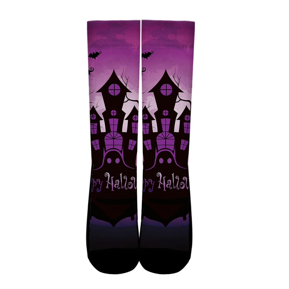 
Magic Castle Lighting Halloween Pattern Crew-socks Printed Air Permeable African Fabric Dropship Wholesale manufacturers 