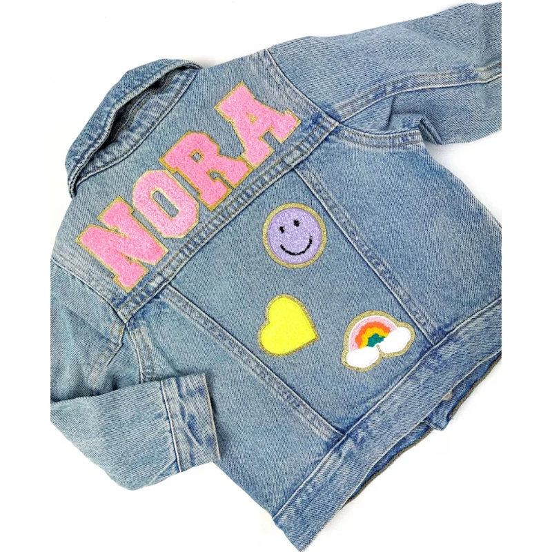 Girls Letter Patch Jean Jacket Personalized Chenille Letter Patch Denim Jacket Custom Chenille Name Jean Jacket
