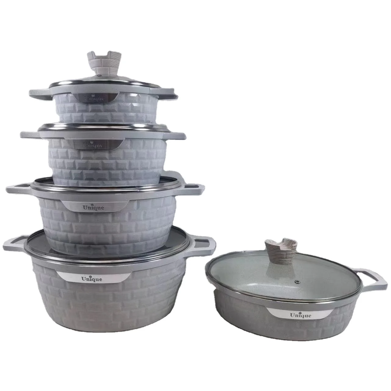 Household Kitchen Supplies Marble Deep Pot Non-Stick Coating Aluminium Casserole With Lids 12 PC Cookware Sets