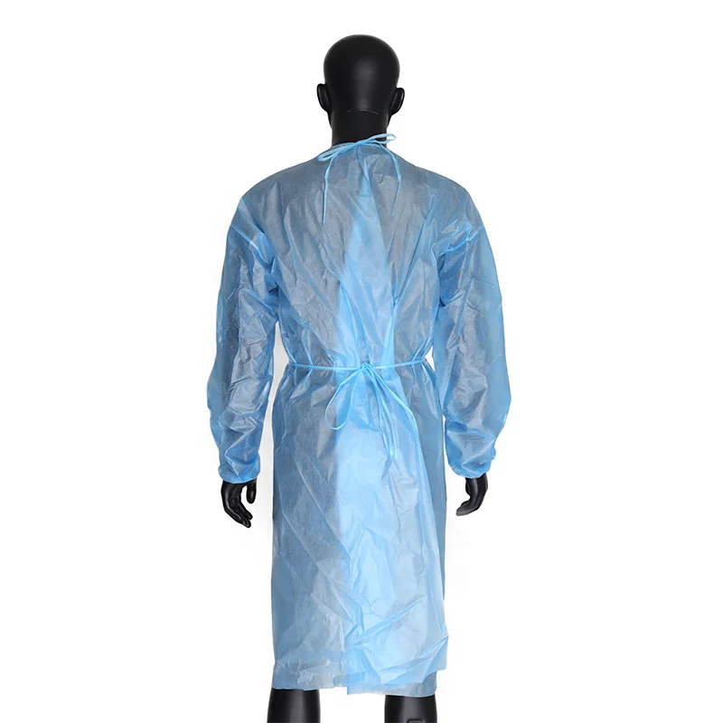 Оптовая продажа от производителя, ткань AAMI, уровень 3 4, водонепроницаемые, CPE PP PE одноразовые платья, синие медицинские халат, изоляционные платья 60 г/м2