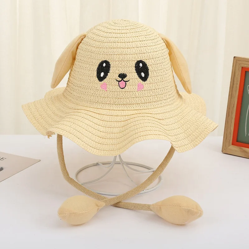 Kids Baby Caps Sun Hat Rabbit Straw Hats With Moving Ears Summer Air Children