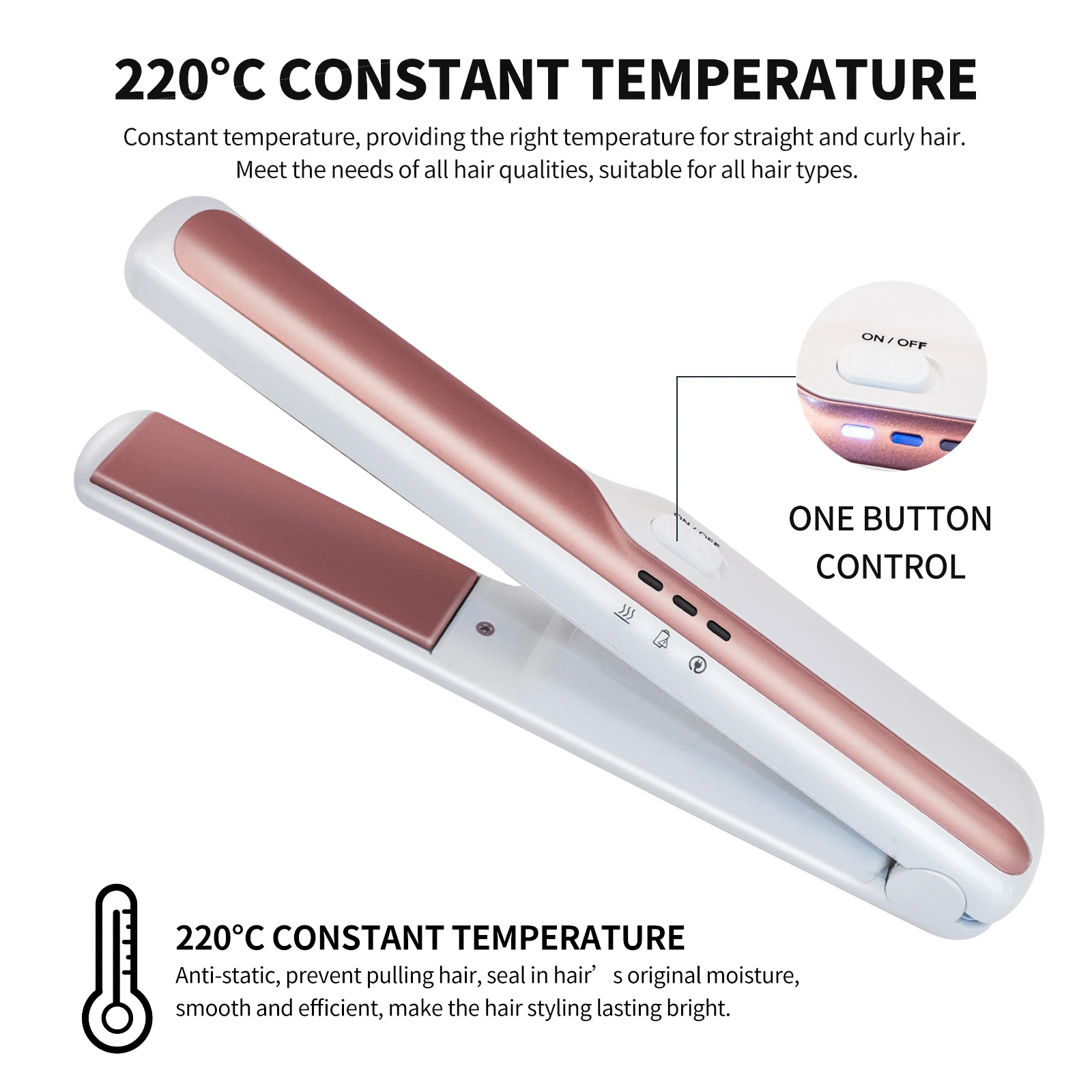 Vkk Plancha 220C Wireless Straightener Mini Cordless Flat Iron Cordless Hair Crimper