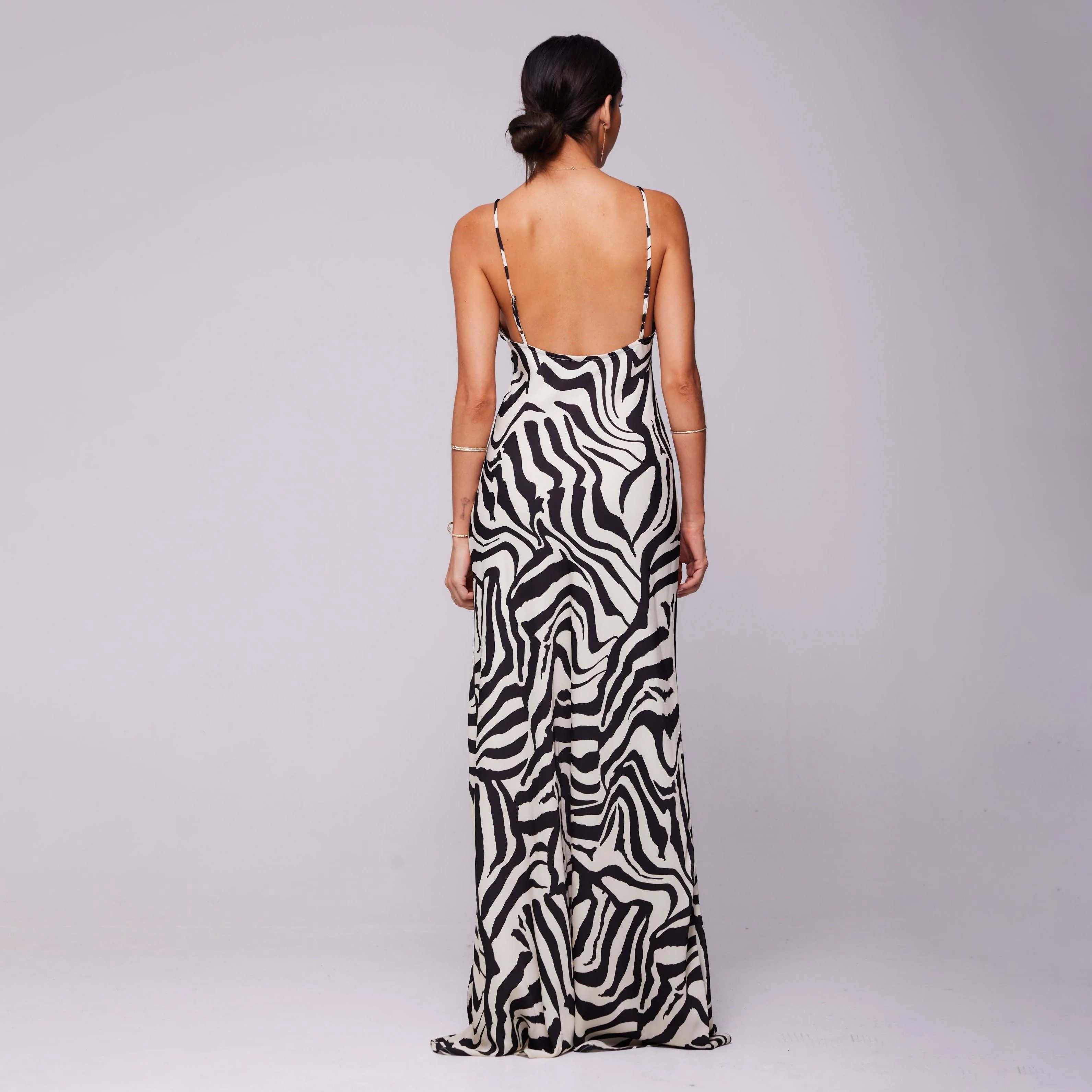 Aschulman Women Sling Evening Alone Long Zebra Animal Print Party Club Backless Strap Maxi Bodycon Dress