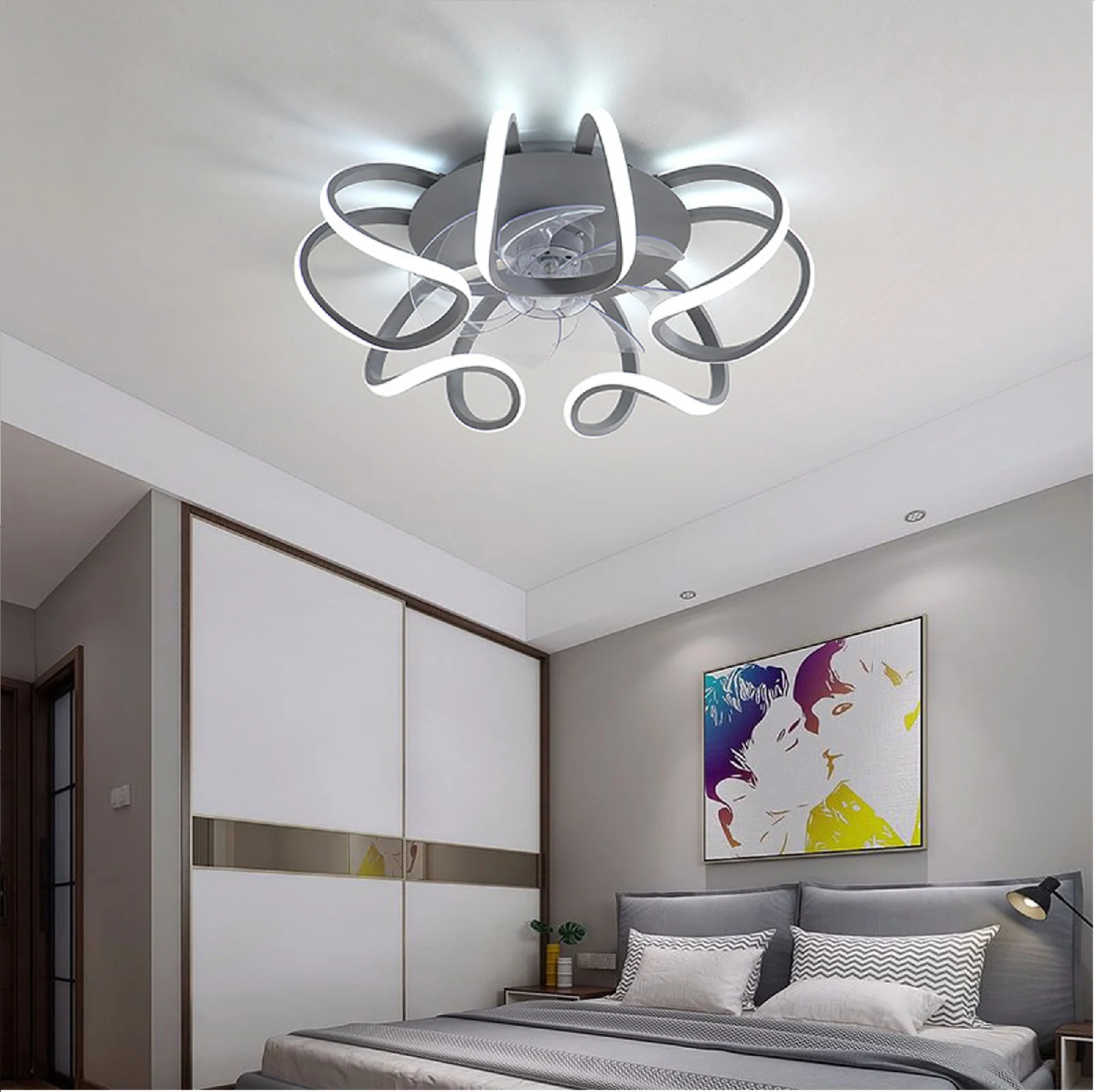 Drop Shipping Modern Designer Luxury Decorate Room Or Hotel Ceiling Fan Light Recessed LED Ceiling Fan Lamp With Remote Control