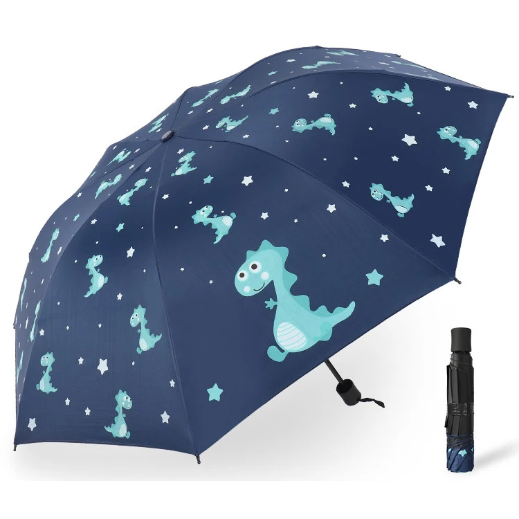 School girls cartoon cute dinosaur manual rain uv protection 3 fold umbrella