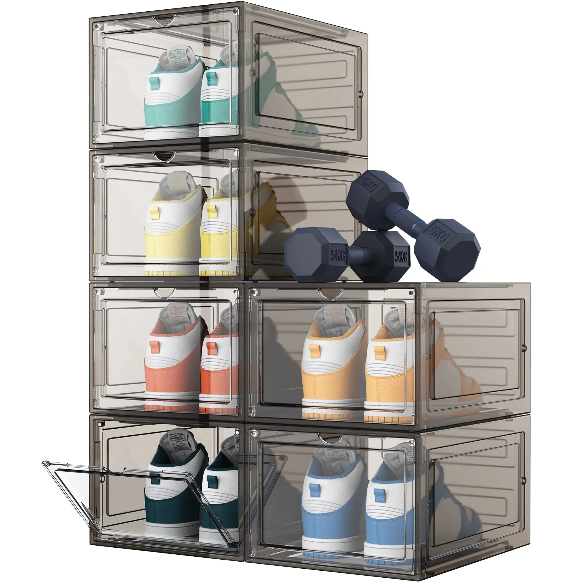 Plastic Shoe Storage Separate Shoe Box with Magnet Door Stackable Shoe Organizer Universal Size Sneaker Box for Men