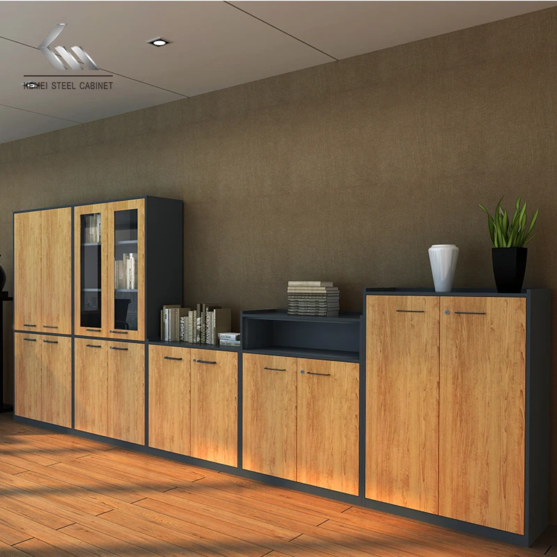Лидер продаж стальной шкаф для хранения документов с деревянным узором и металлической дверью на