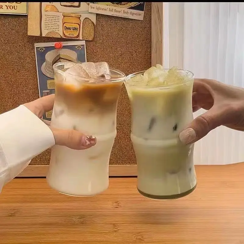 High borosilicate glass cup, bamboo joint coffee glass water cup, heat-resistant milk cup, beverage juice cup,Glass coffee cups