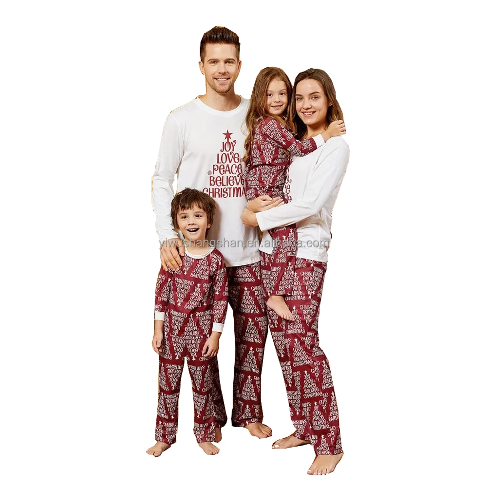 2023 New Arrival Christmas Theme Pattern Print Cotton Fabric Mommy and Me Sleeping Wear Boutique Family Matching Outfits