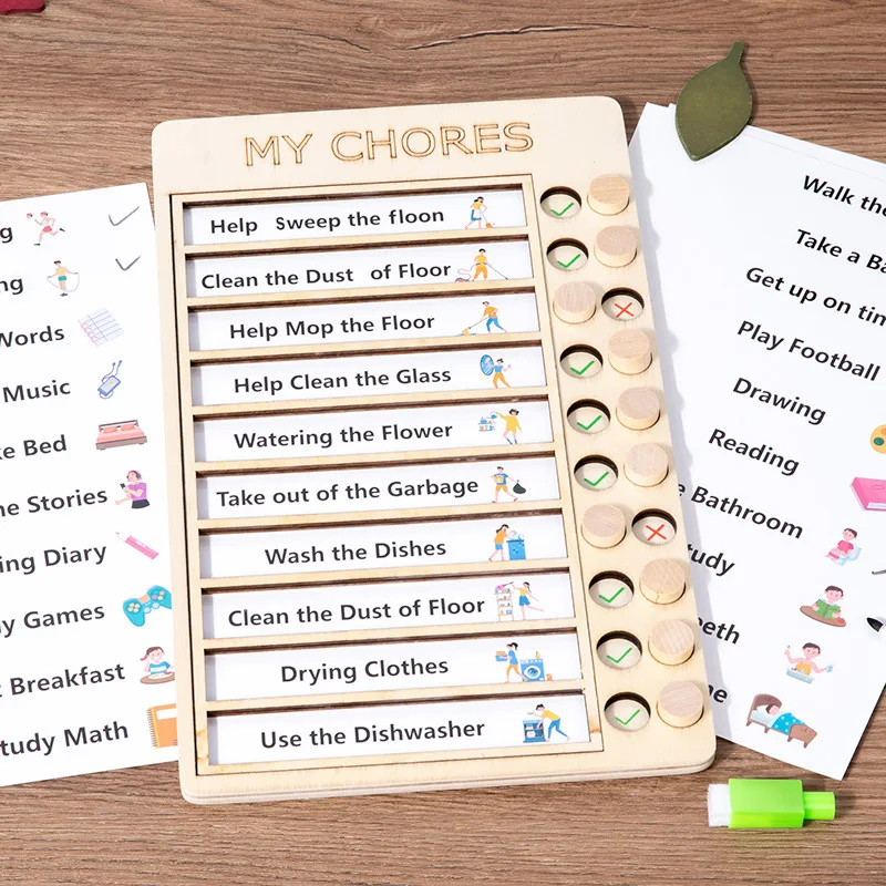 Kids Self-Discipline Punch Board Earlier Educational Wooden Montessori Develop Good Habit Do List Board Toys