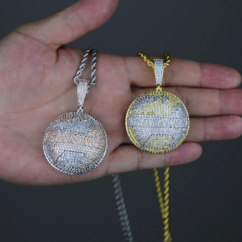 Hustlers World Globe Pendant Two Tone Gold Plated Micro Pave 5A CZ Round Map Hip Hop Men Necklace
