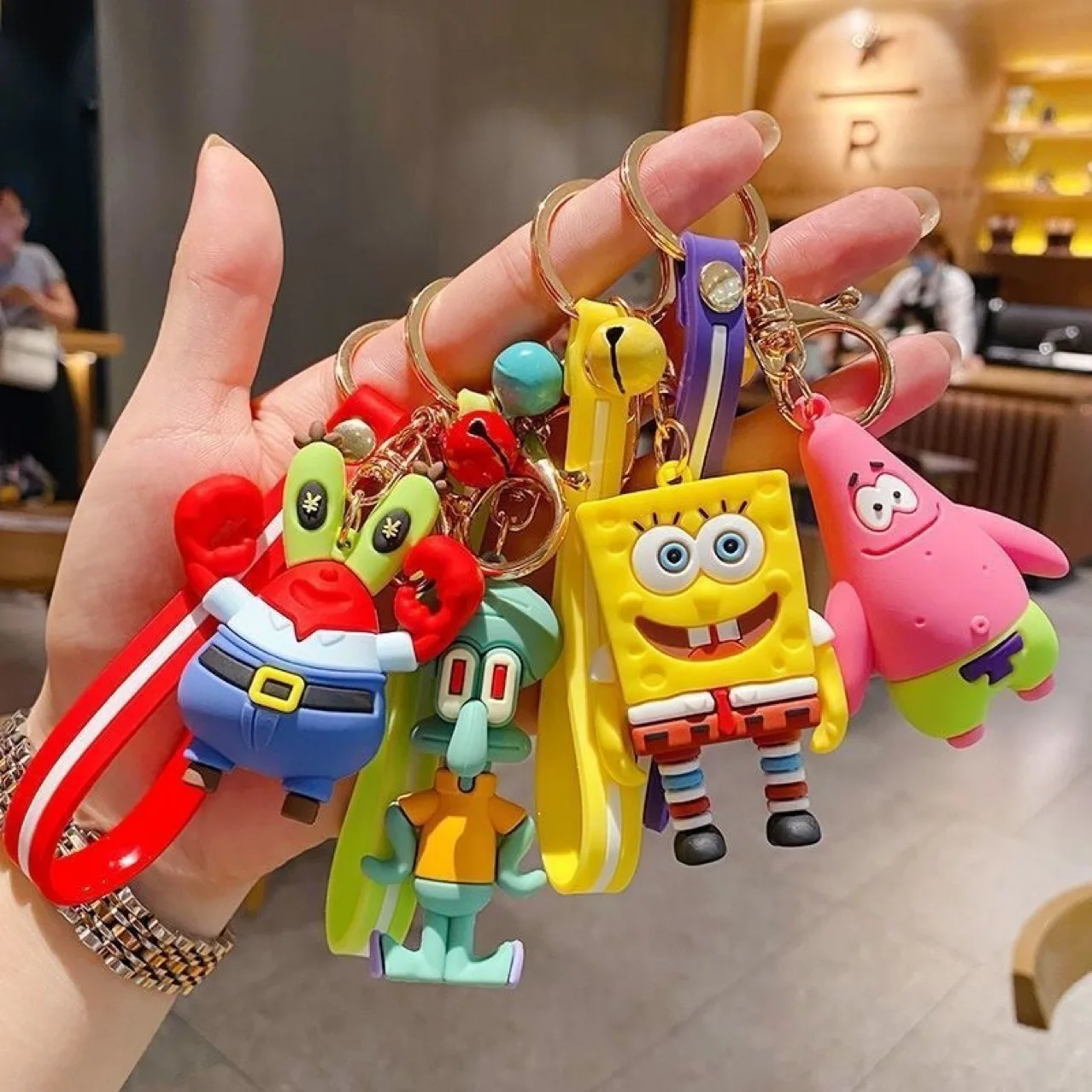 Милый мультфильм 3D Patrick брелки Губка кукла для ключей автомобиля аксессуары ПВХ силиконовый брелок с ремешком на запястье