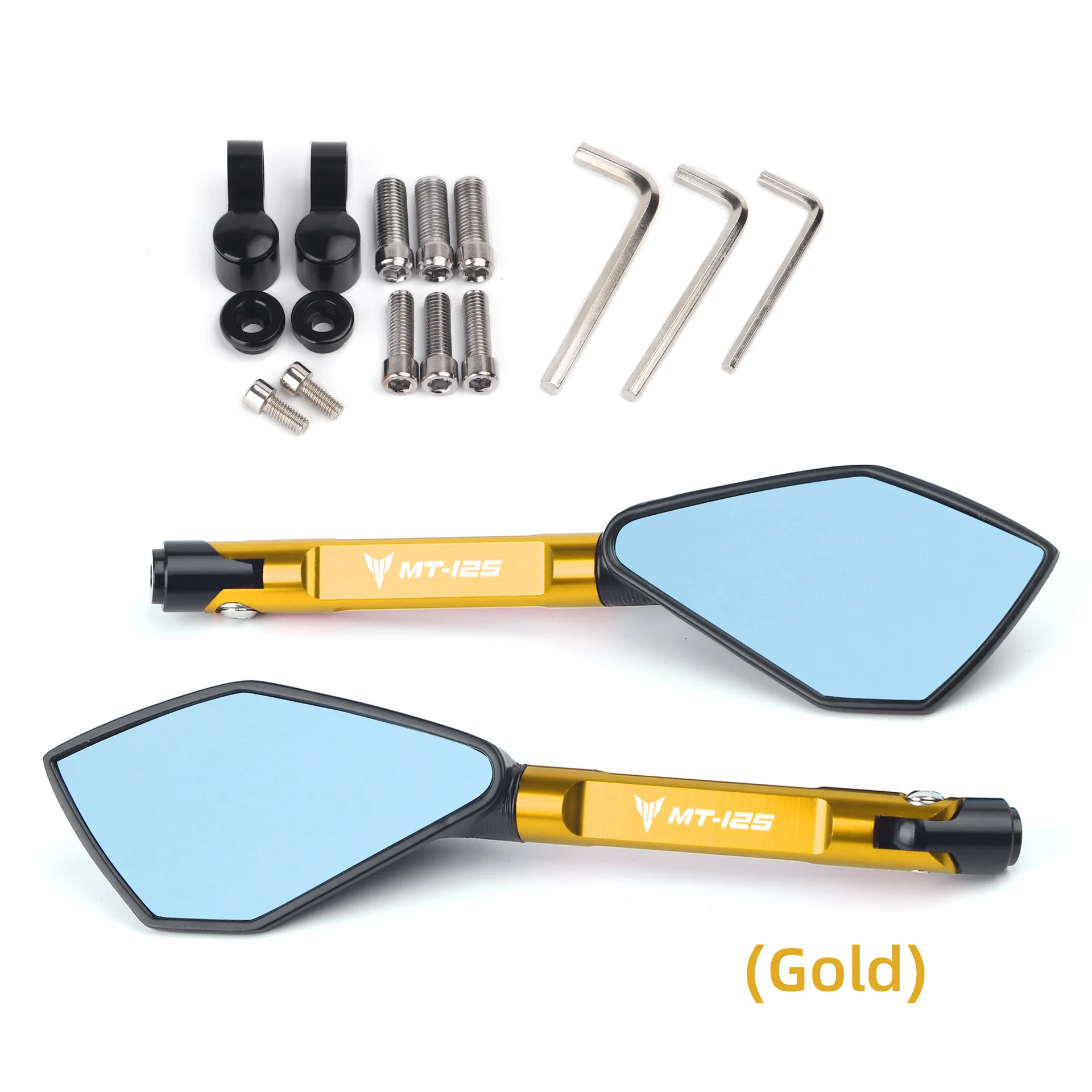 Motorcycle Accessories CNC Aluminium Pentagonal Long Pole Blue Mirror Anti-glare Rearview Mirror for yamaha