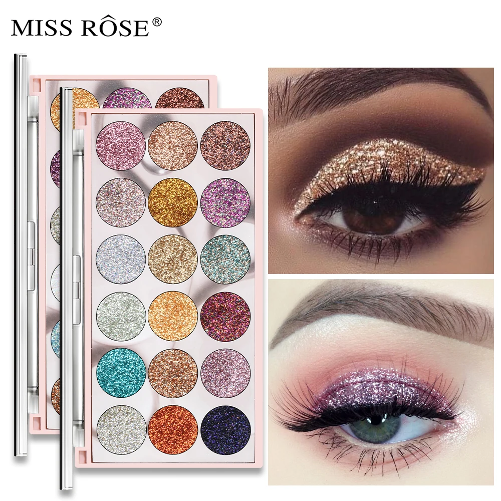 Miss Rose Shimmer Glitter Diamond Sequin Eye Shadow Powder Palette Waterproof Long Lasting Pigmented Makeup Sets