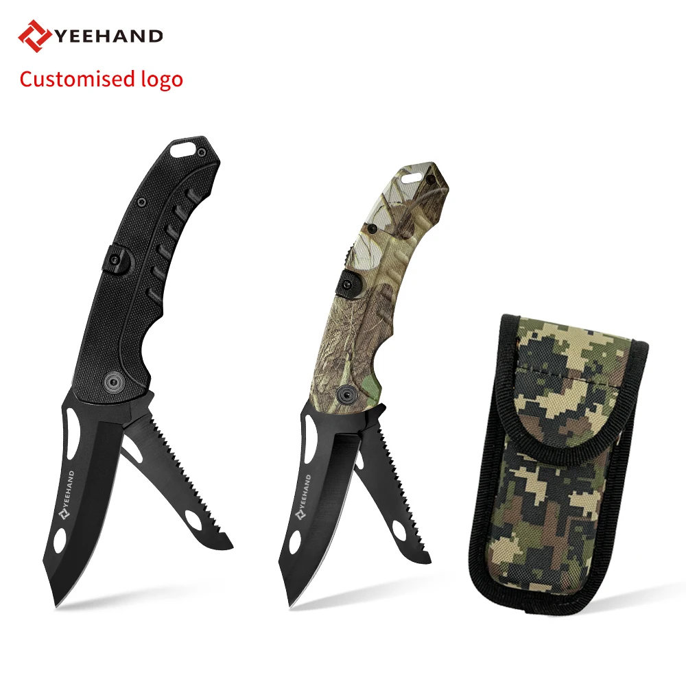 New arrival double blade quality knife camouflage ABS  handle pocket knife tactical folding knife with nylon case