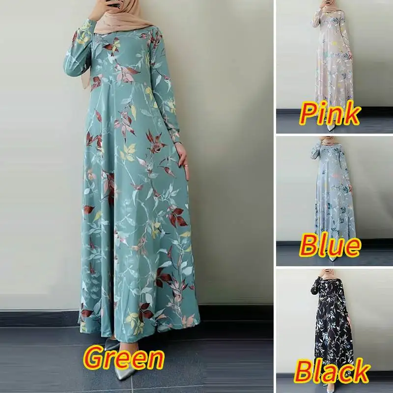 Elegant Style Plus Size Fashion Floral Printing Muslim Dress Islamic Clothing Dubai Malaysia Party Muslim Long Dress Abaya