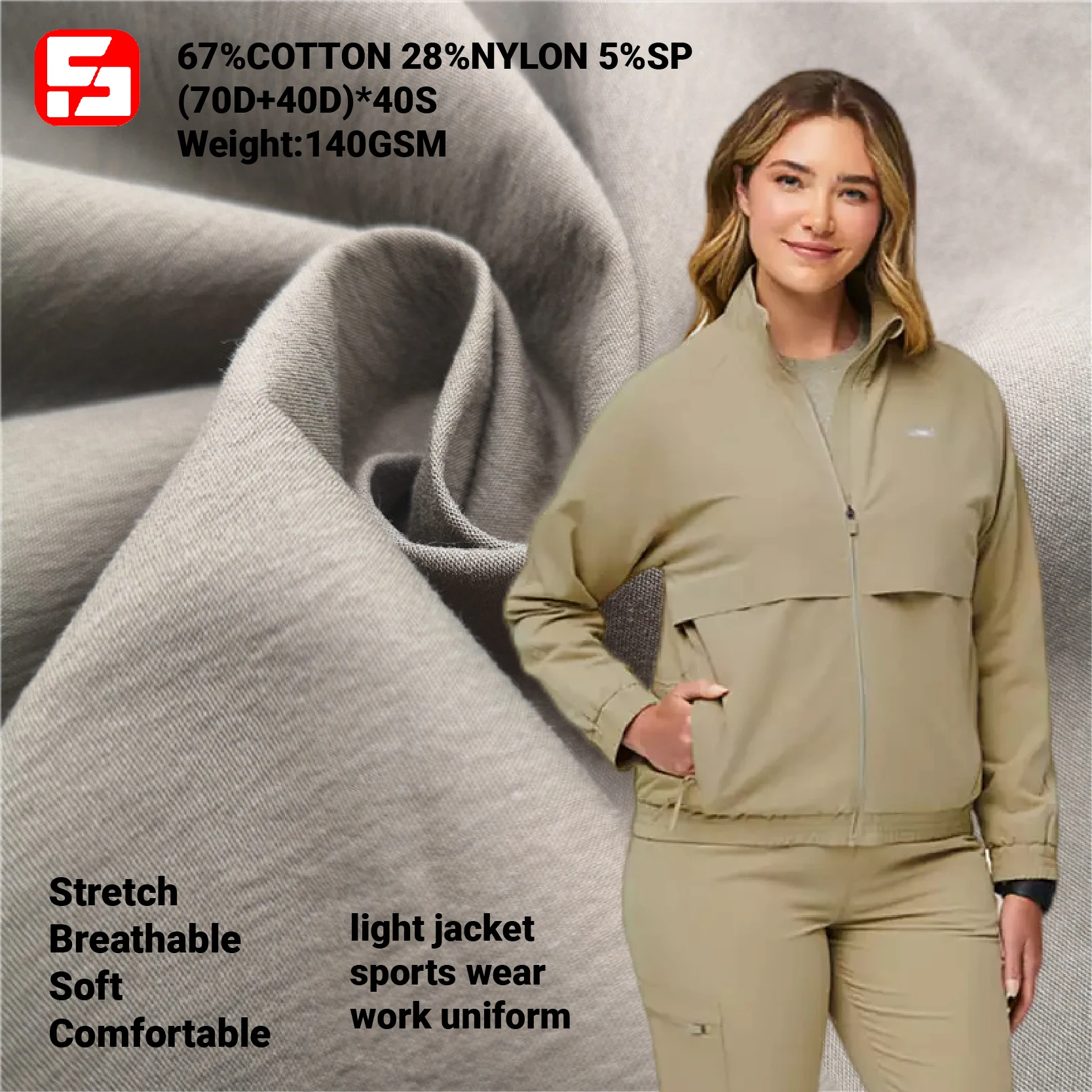 Wholesale 40S Plain White Nylon Spandex 4 Way Stretch Fabric Online Cotton Blend Material for Jacket