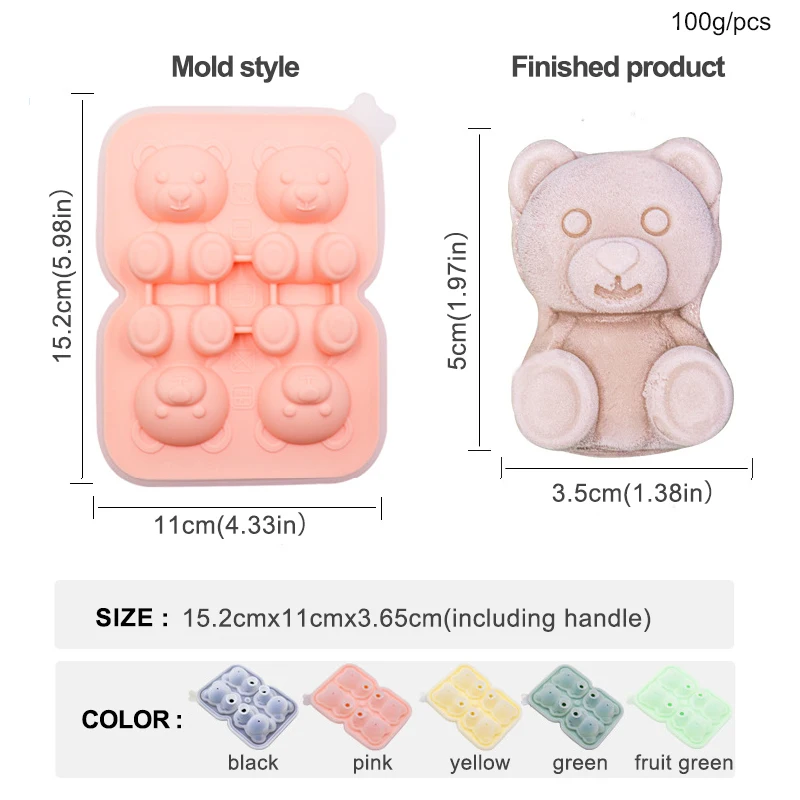 DIY Chocolate Mold Reusable Easy Release 3D Bear Shape Silicone Ice Cube Tray Jelly Cake Ice Mold