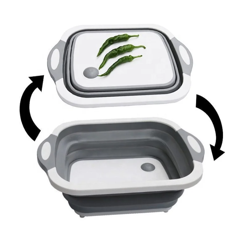 Kitchen Gadget Chopping Board Plastic Folding Cutting Boards Collapsible Basket Portable Drainer