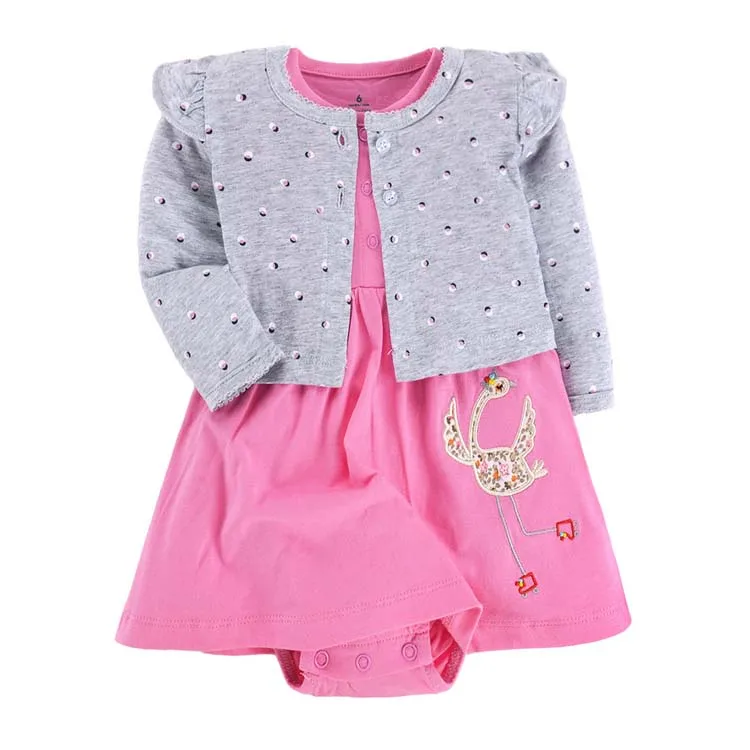 wholesale baby clothes 2 piece floral bodysuit dress set 100% cotton baby girl dress set for summer