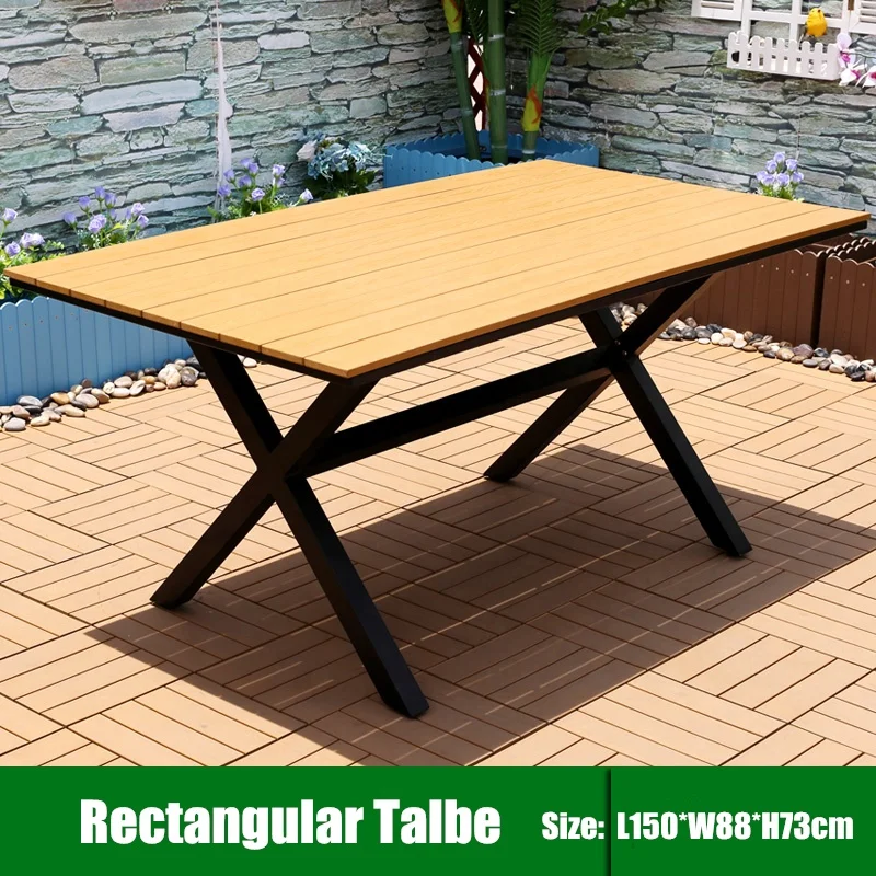 
New style Patio FurnitureEnvironmental Protection Material Teak color Composite Wood and Plastic Garden Table and 6 Chairs 