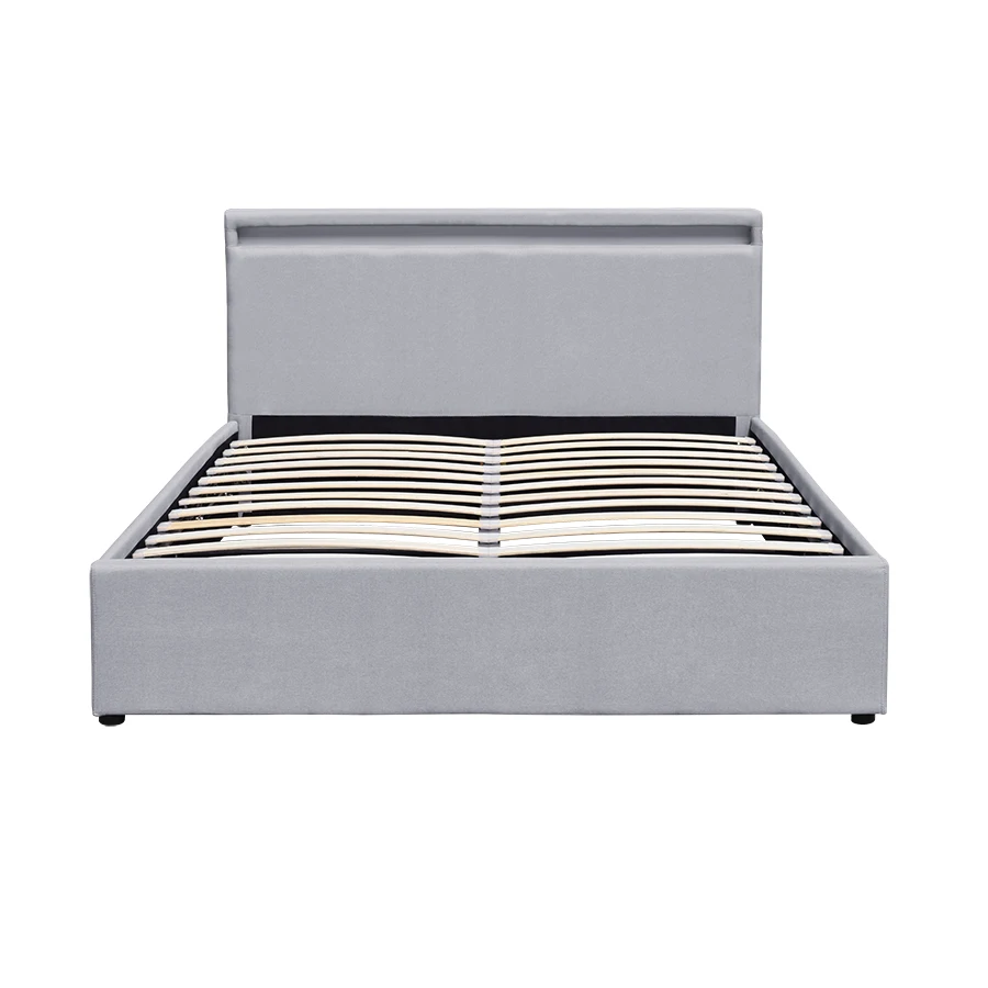 Заводская цена, светло-серая льняная ткань, одиночная мягкая светодиодная кровать с газовым подъемником для спальни