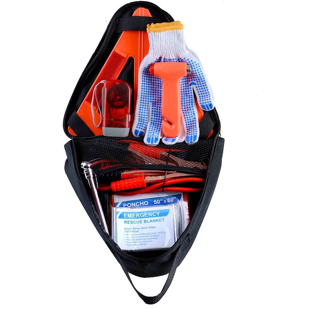 Triangle reflective warning portable waterproof car emergency safety bag with survival gear and equipment for outdoor travel