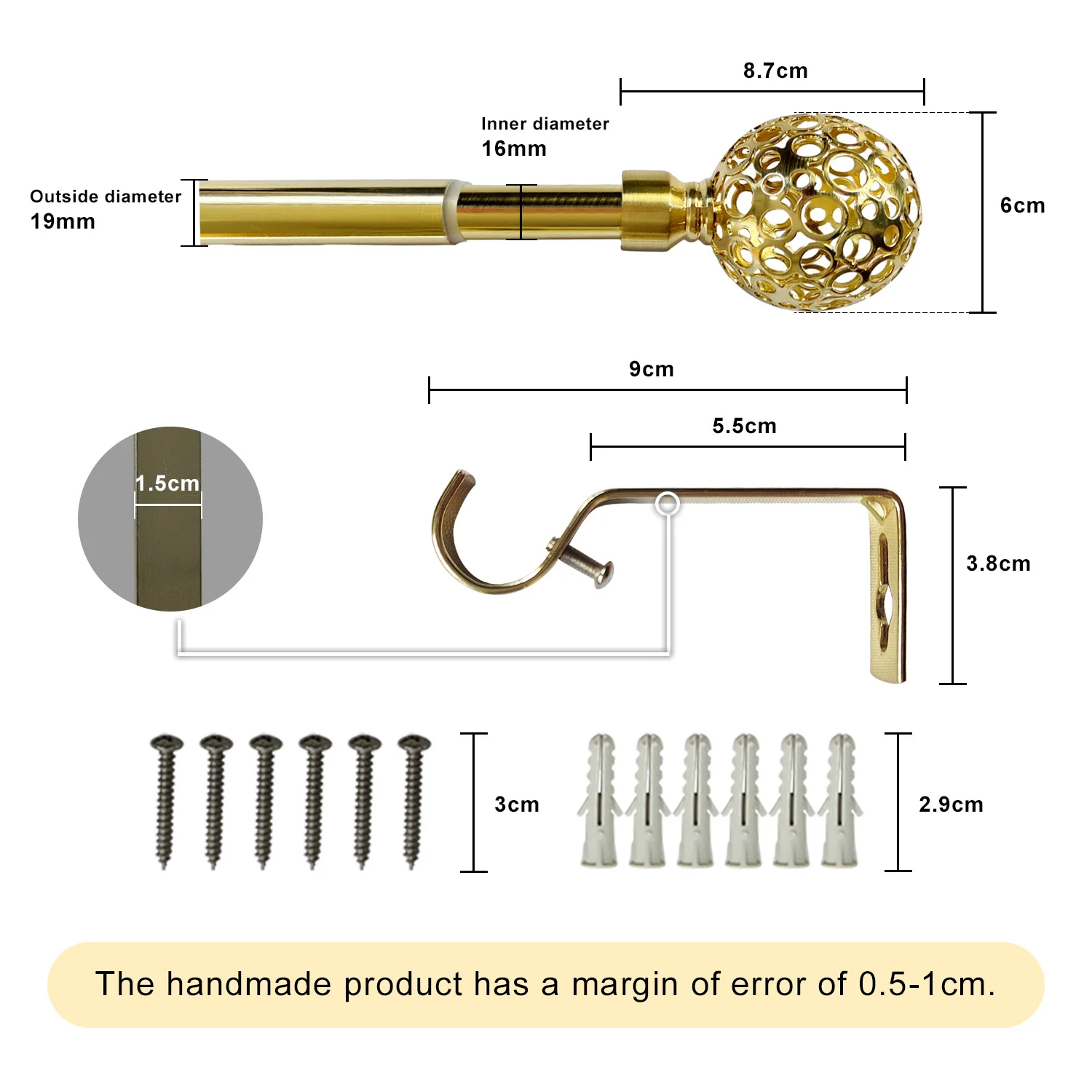 Drapery rods set expanded double adjustable gold curved metal curtain rod