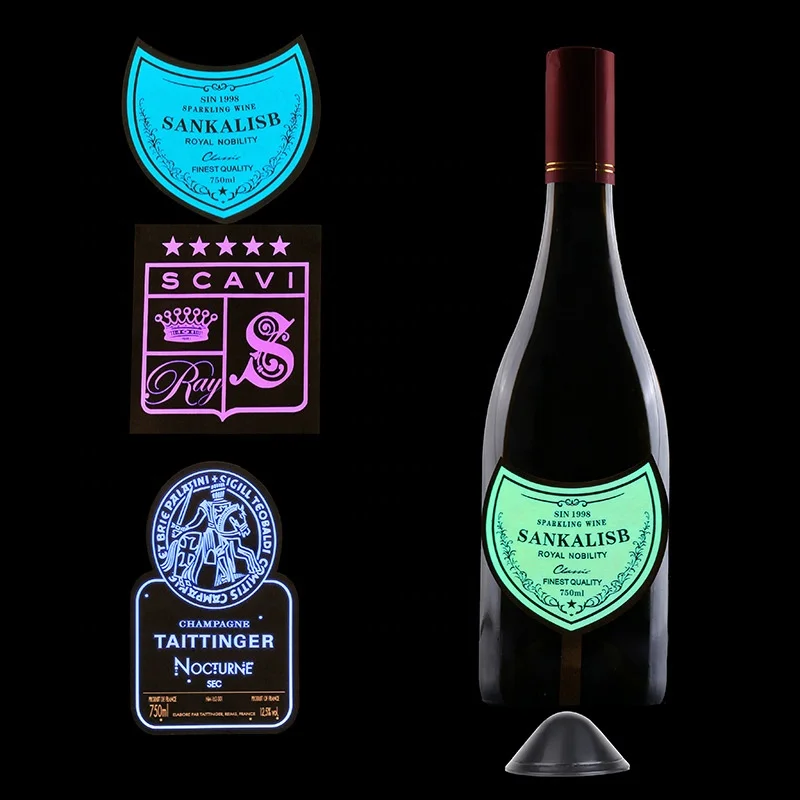 High Quality OEM Waterproof EL Glow Bottle Sticker Custom Led Bottle Label for Whiskey Vodka Light Up Flexible Wine Labeling