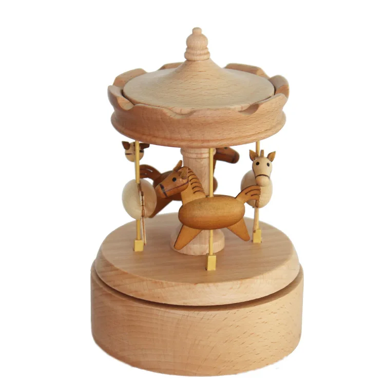 High-Grade Paper Toy Music Box round Pattern Carousel Home Crafts for Children Hand Crank Amusement Park Music Perfect Gift