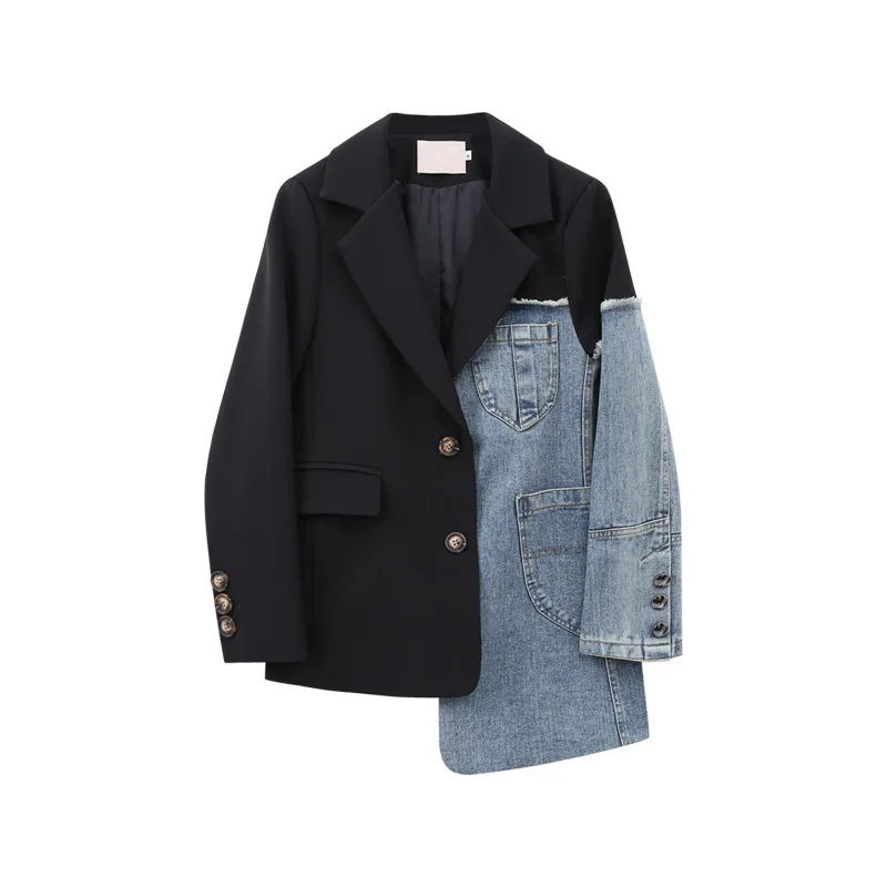 
2021 Women Spring Summer Outwear Spliced Jean Jacket Denim Jacket Denim Coat Denim Suit 