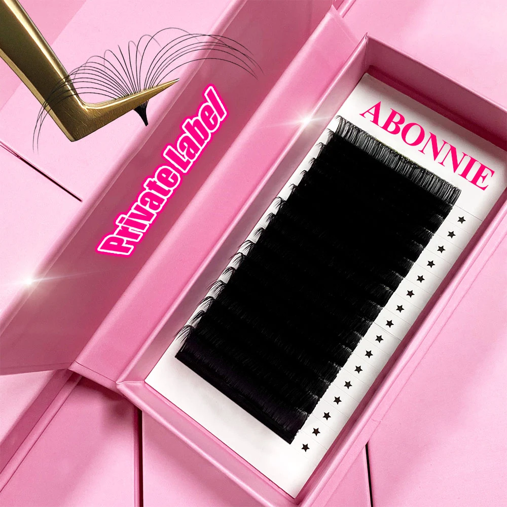 Abonnie Soft Mink Eyelash Extension CC D DD Korean 0.03 Matte Black Lash Trays Private Label 18 25mm Cashmere Lash Extensions